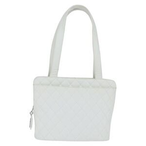 Chanel Vintage Cc Zip Around Bowler Quilted Caviar White Leather Tote Bag Bag